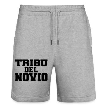 Tribu del Novio Groom's Tribe Wedding Groomsmen - Stanley/Stella Trainer Unisex Organic Jogging Shorts - heather grey - Front - Nik (191cm) & Marisol (170cm)