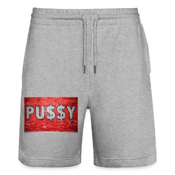 Pussy with Dollar Signs $ Ziegelsteinmauer Graffit - Stanley/Stella Unisex Bio Joggingshorts Trainer  - Grau meliert - Vorne - Nik (191cm) & Marisol (170cm)