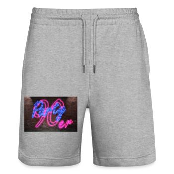 Neon Neon Signs 90s Party - Stanley/Stella Trainer Unisex Organic Jogging Shorts - heather grey - Front - Nik (191cm) & Marisol (170cm)