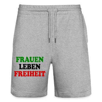 Frauen leben freiheit - Stanley/Stella Unisex Bio Joggingshorts Trainer  - Grau meliert - Vorne - Nik (191cm) & Marisol (170cm)