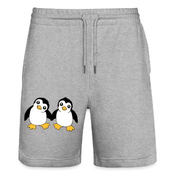 2 Cute Little Funny Penguins Friends Love Team - Stanley/Stella Trainer Unisex Organic Jogging Shorts - heather grey - Front - Nik (191cm) & Marisol (170cm)