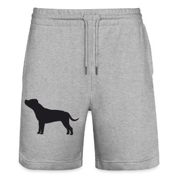 Staffordshire Bullterrier Silhouette - Stanley/Stella Unisex Bio Joggingshorts Trainer  - Grau meliert - Vorne - Nik (191cm) & Marisol (170cm)