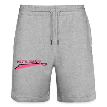 90's baby - Stanley/Stella Trainer Unisex Organic Jogging Shorts - heather grey - Front - Nik (191cm) & Marisol (170cm)