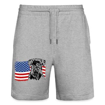 Schnauzer America Flag Dog Dogs Wilsigns - Stanley/Stella Trainer Unisex Organic Jogging Shorts - heather grey - Front - Nik (191cm) & Marisol (170cm)