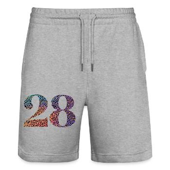 28th Birthday Leopard - Stanley/Stella Trainer Unisex Organic Jogging Shorts - heather grey - Front - Nik (191cm) & Marisol (170cm)