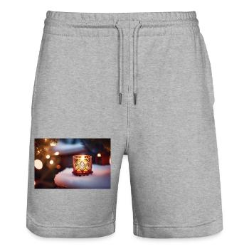 Christmas Candle - Stanley/Stella Trainer Unisex Organic Jogging Shorts - heather grey - Front - Nik (191cm) & Marisol (170cm)