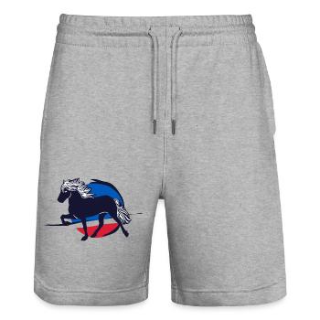Islandpferd Reiter Grafik Pferd Reiten - Stanley/Stella Unisex Bio Joggingshorts Trainer  - Grau meliert - Vorne - Nik (191cm) & Marisol (170cm)