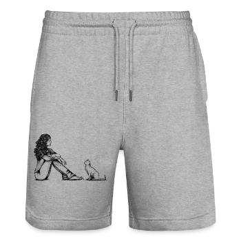 Meine Katze und Ich - Stanley/Stella Unisex Bio Joggingshorts Trainer  - Grau meliert - Vorne - Nik (191cm) & Marisol (170cm)