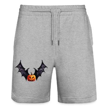 Fledermaus-Kürbiskopf mit schaurigen Flügeln - Stanley/Stella Unisex Bio Joggingshorts Trainer  - Grau meliert - Vorne - Nik (191cm) & Marisol (170cm)