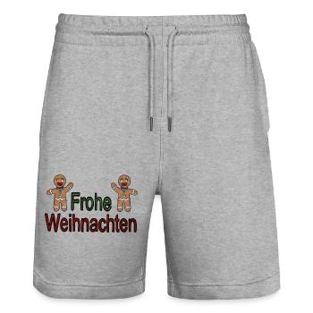 Frohe Weihnachten Lebkuchen - Stanley/Stella Unisex Bio Joggingshorts Trainer  - Grau meliert - Vorne - Nik (191cm) & Marisol (170cm)