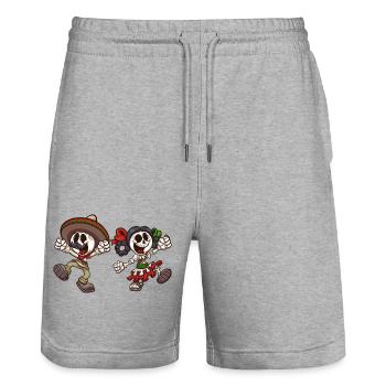 Squelettes mexicains - Short de jogging bio TRAINER Stanley/Stella unisexe - gris chiné - Devant - Nik (191cm) & Marisol (170cm)