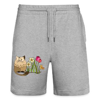 Katze - Stanley/Stella Unisex Bio Joggingshorts Trainer  - Grau meliert - Vorne - Nik (191cm) & Marisol (170cm)