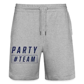 Party Team - Stanley/Stella Trainer Unisex Organic Jogging Shorts - heather grey - Front - Nik (191cm) & Marisol (170cm)