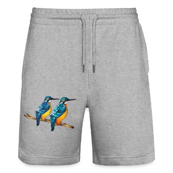 Oiseaux colorés - Short de jogging bio TRAINER Stanley/Stella unisexe - gris chiné - Devant - Nik (191cm) & Marisol (170cm)