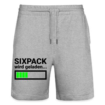 Lustiger Spruch fürs Fitness Studio Sixpack - Stanley/Stella Unisex Bio Joggingshorts Trainer  - Grau meliert - Vorne - Nik (191cm) & Marisol (170cm)