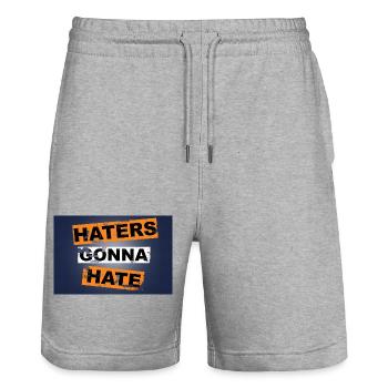 Haters Gonna Hate saying lettering - Stanley/Stella Trainer Unisex Organic Jogging Shorts - heather grey - Front - Nik (191cm) & Marisol (170cm)