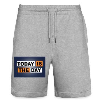 Today is the day saying lettering - Stanley/Stella Trainer Unisex Organic Jogging Shorts - heather grey - Front - Nik (191cm) & Marisol (170cm)