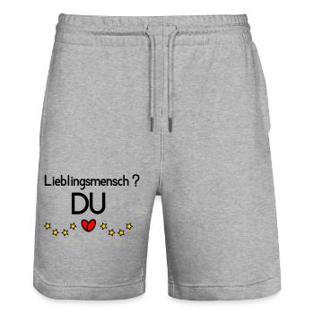 Lieblingsmensch DU - Stanley/Stella Unisex Bio Joggingshorts Trainer  - Grau meliert - Vorne - Nik (191cm) & Marisol (170cm)