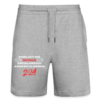 Endlich die Schule erfolgreich abgeschlossen! - Stanley/Stella Unisex Bio Joggingshorts Trainer  - Grau meliert - Vorne - Nik (191cm) & Marisol (170cm)