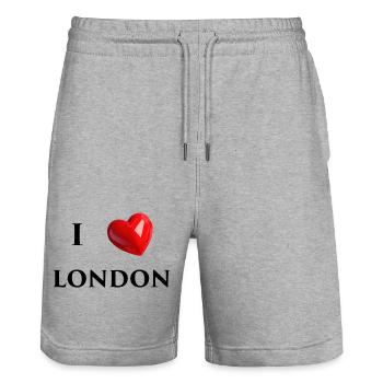 I Love London - Black Text - Stanley/Stella Trainer Unisex Organic Jogging Shorts - heather grey - Front - Nik (191cm) & Marisol (170cm)