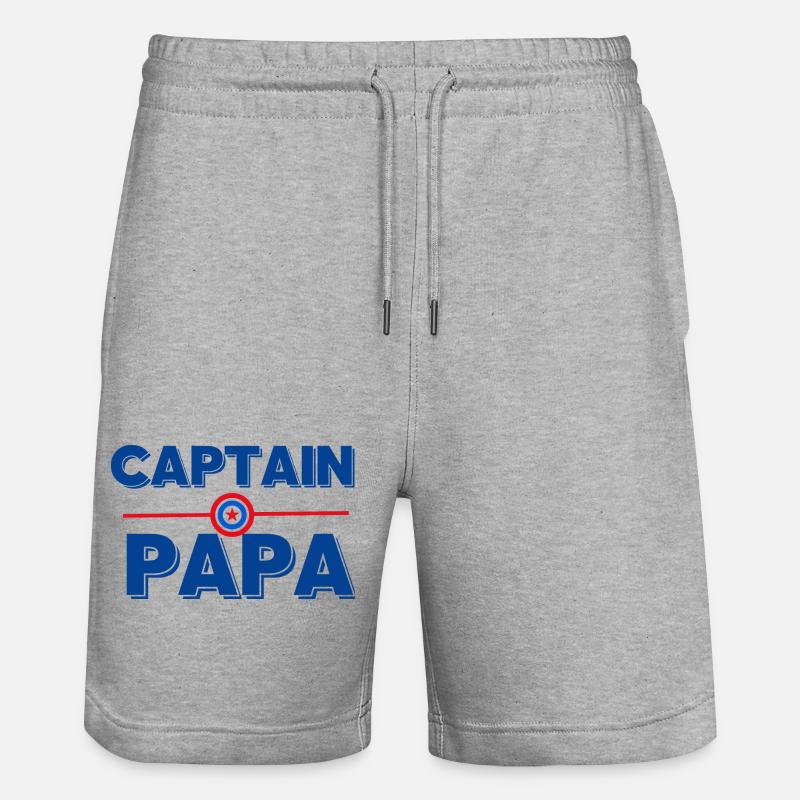 Captain Dad - Papa Geschenkidee - Stanley/Stella Unisex Bio Joggingshorts Trainer - Grau meliert