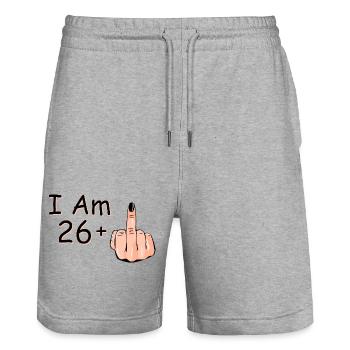 Ich bin 26 + 1 Mittelfinger-Shirt Ich bin 26 plus, - Stanley/Stella Unisex Bio Joggingshorts Trainer  - Grau meliert - Vorne - Nik (191cm) & Marisol (170cm)