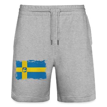 Sweden Sweden Scandinavia Nordic Viking Europe - Stanley/Stella Trainer Unisex Organic Jogging Shorts - heather grey - Front - Nik (191cm) & Marisol (170cm)