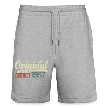 Born in 1957 Vintage Retro Birthday 1957 Gift - Stanley/Stella Trainer Unisex Organic Jogging Shorts - heather grey - Front - Nik (191cm) & Marisol (170cm)