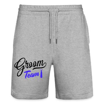 groom team - Stanley/Stella Trainer Unisex Organic Jogging Shorts - heather grey - Front - Nik (191cm) & Marisol (170cm)