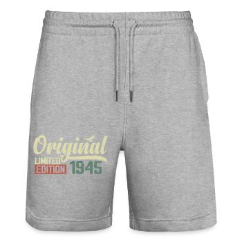 Born in 1945 Vintage Retro Birthday 1945 Gift - Stanley/Stella Trainer Unisex Organic Jogging Shorts - heather grey - Front - Nik (191cm) & Marisol (170cm)