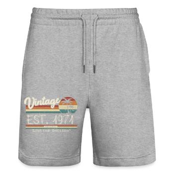 1971 Born Vintage Geburtstagsgeschenk - Stanley/Stella Unisex Bio Joggingshorts Trainer  - Grau meliert - Vorne - Nik (191cm) & Marisol (170cm)