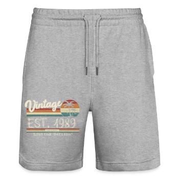 1989 Born Vintage Birthday Gift - Stanley/Stella Trainer Unisex Organic Jogging Shorts - heather grey - Front - Nik (191cm) & Marisol (170cm)