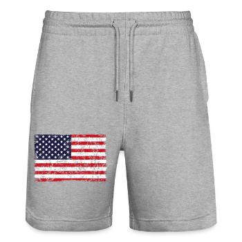 DRAPEAU DE L’AMÉRIQUE rétro - Short de jogging bio TRAINER Stanley/Stella unisexe - gris chiné - Devant - Nik (191cm) & Marisol (170cm)