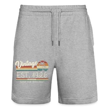 1926 Born Vintage Birthday Gift - Stanley/Stella Trainer Unisex Organic Jogging Shorts - heather grey - Front - Nik (191cm) & Marisol (170cm)