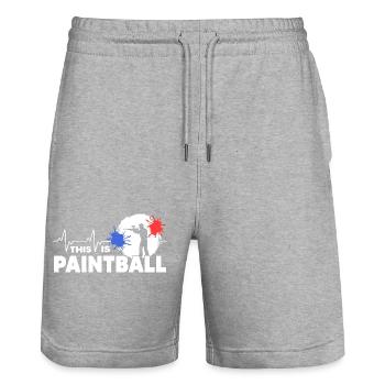 Paintball Gotcha Paintballspieler - Stanley/Stella Unisex Bio Joggingshorts Trainer  - Grau meliert - Vorne - Nik (191cm) & Marisol (170cm)