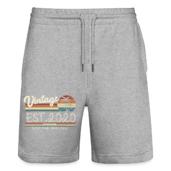 2020 Born Vintage Geburtstagsgeschenk - Stanley/Stella Unisex Bio Joggingshorts Trainer  - Grau meliert - Vorne - Nik (191cm) & Marisol (170cm)