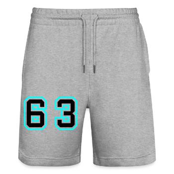 63 Number Symbol - Stanley/Stella Trainer Unisex Organic Jogging Shorts - heather grey - Front - Nik (191cm) & Marisol (170cm)