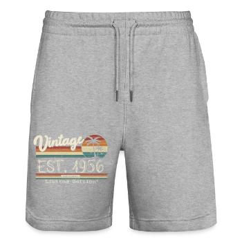 1956 Born Vintage Geburtstagsgeschenk - Stanley/Stella Unisex Bio Joggingshorts Trainer  - Grau meliert - Vorne - Nik (191cm) & Marisol (170cm)