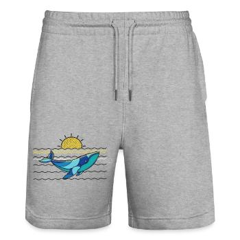 Stylized whale in the sea - Stanley/Stella Trainer Unisex Organic Jogging Shorts - heather grey - Front - Nik (191cm) & Marisol (170cm)