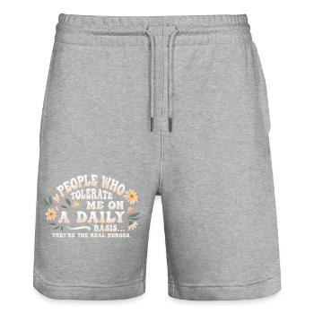 Menschen, die mich täglich tolerieren, sind ein - Stanley/Stella Unisex Bio Joggingshorts Trainer  - Grau meliert - Vorne - Nik (191cm) & Marisol (170cm)