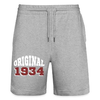 Original 1934 - Stanley/Stella Trainer Unisex Organic Jogging Shorts - heather grey - Front - Nik (191cm) & Marisol (170cm)
