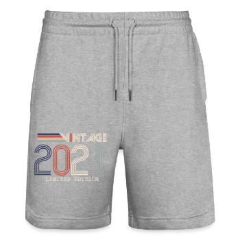 Vintage 2021 Cadeau Anniversaire - Millésime 2021 - Short de jogging bio TRAINER Stanley/Stella unisexe - gris chiné - Devant - Nik (191cm) & Marisol (170cm)