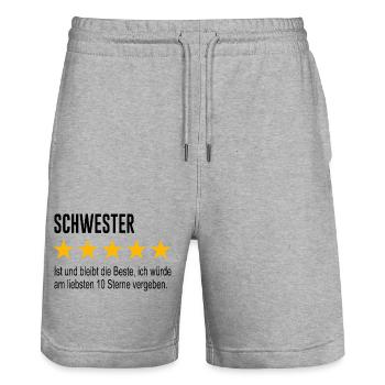Schwester Spruch Geschenk - Stanley/Stella Unisex Bio Joggingshorts Trainer  - Grau meliert - Vorne - Nik (191cm) & Marisol (170cm)