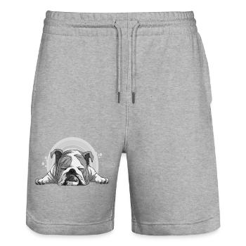 Dog Bulldog Animals Puppy Cute Dog Watercolor Art - Stanley/Stella Trainer Unisex Organic Jogging Shorts - heather grey - Front - Nik (191cm) & Marisol (170cm)