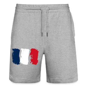 Drapeau de la France - Vintage - Short de jogging bio TRAINER Stanley/Stella unisexe - gris chiné - Devant - Nik (191cm) & Marisol (170cm)