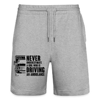 Never Underestimate A Girl Who Is Driving An Ambul - Stanley/Stella Trainer Unisex Organic Jogging Shorts - heather grey - Front - Nik (191cm) & Marisol (170cm)