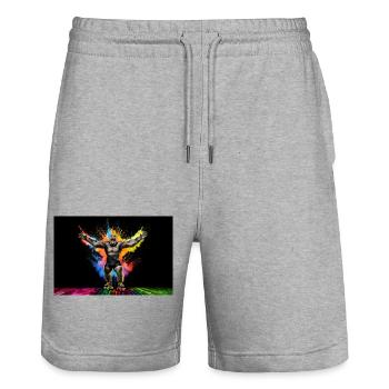 Gorilla auf Rollschuhen im Disco Ambiente - Stanley/Stella Unisex Bio Joggingshorts Trainer  - Grau meliert - Vorne - Nik (191cm) & Marisol (170cm)