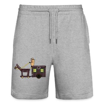 Erdnuss Abenteuer Reise Pferd Kutsche Pferde - Stanley/Stella Unisex Bio Joggingshorts Trainer  - Grau meliert - Vorne - Nik (191cm) & Marisol (170cm)