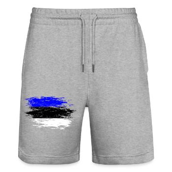 Estonia flag used - Stanley/Stella Trainer Unisex Organic Jogging Shorts - heather grey - Front - Nik (191cm) & Marisol (170cm)