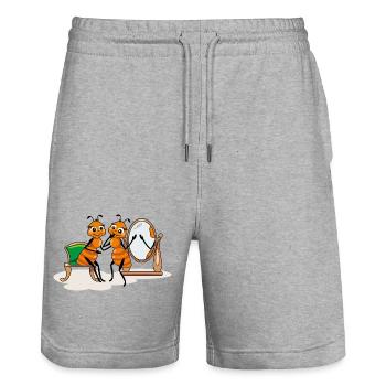Bande dessinée heureuse fourmi copines - Short de jogging bio TRAINER Stanley/Stella unisexe - gris chiné - Devant - Nik (191cm) & Marisol (170cm)